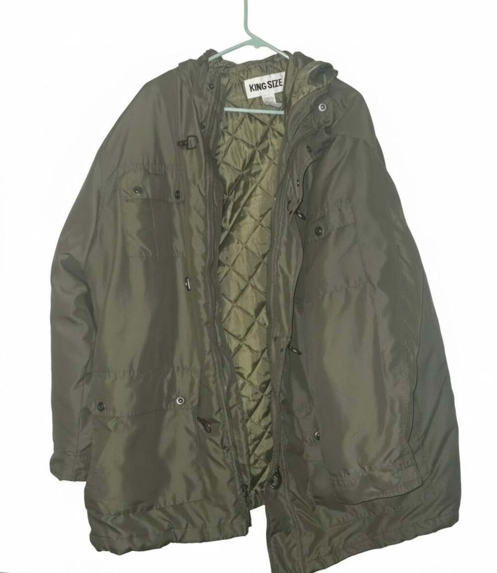 King Size Parka Jacket Size 2XL Olive Green Quilted Lined Winter Coat